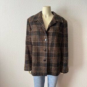 Vintage Sag Harbor Brown Plaid Button Down Fully Lined Blazer/Jacket Size 16W